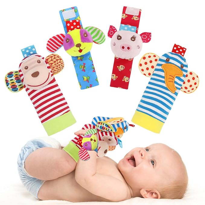 Soft Baby Rattle Toys Foot Finder Socks Wrists Rattles, Ankle Leg Hand Arm by BLOOBLOOMAX