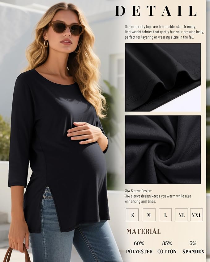3 Pack Women's 3/4 Sleeve Maternity Shirts Elbow Length Clothes Round Neck - Image 4