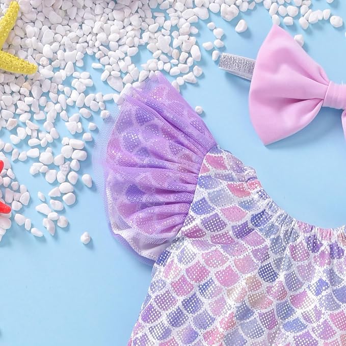 Toddler Girl Baby Ruffles Mermaid Fish Scale Swimsuit One Piece Swimwear - Image 2