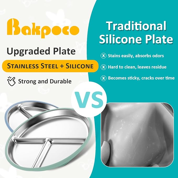 Stainless Steel Suction Plates for Toddlers, Non Toxic Non Slip Portion Control - Image 3