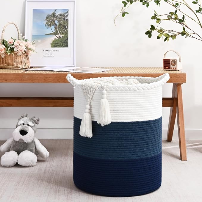 52L Storage Basket for Organizing, Cotton Rope Woven Blanket Basket, Toy - Image 5