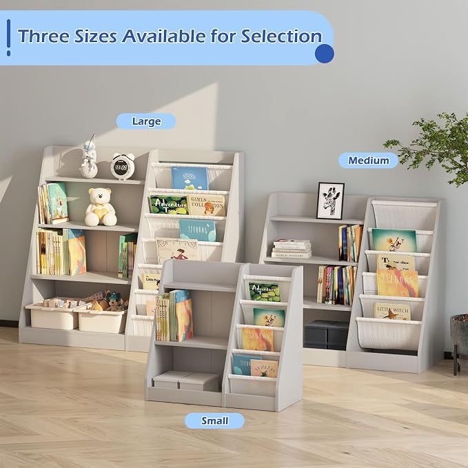 Gray Kids Bookshelf for Nursery Toddler Baby Sling Book Rack Adjustable Shelf - Image 5