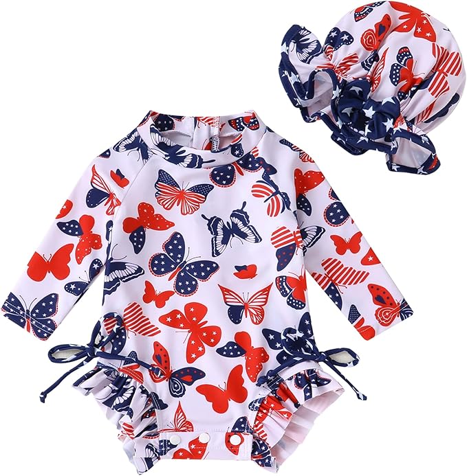 Infant Baby Girl Swimsuit One-Piece Long Sleeve Rash Guard by YOUNGERTREE
