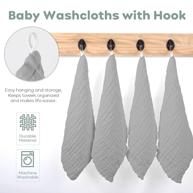 Yoofoss Muslin Baby Washcloths 100% Cotton Face Towels 10 Pack Wash Cloths - Image 6