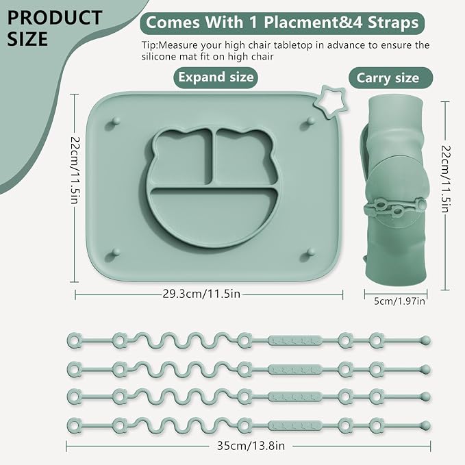 1 Pack Silicone Mat for Babies, Baby Placemat Built-in Suction Base and - Image 3
