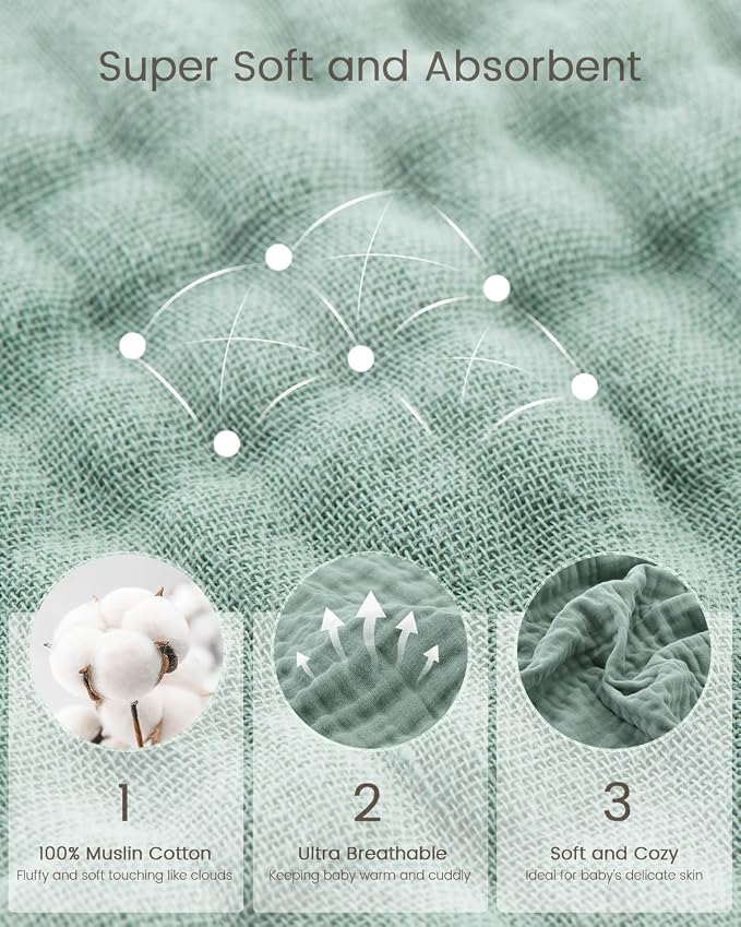 Hooded Baby Towels for Newborn, 35x35 Inch 2 Pack 100% Muslin Cotton Baby Bath - Image 5