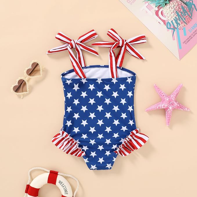 Happy Town Toddler Swimsuit Girl Solid Color Stripe One-Piece Baby Bathing Suits - Image 2