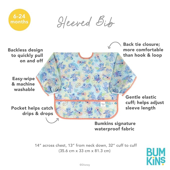 Bumkins Disney Sleeved Bib for Girl or Boy, Baby and Toddler for 6-24 Mos - Image 5