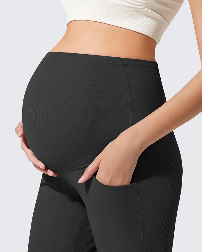 G4Free Ribbed Maternity Flare Yoga Pants - Image 4