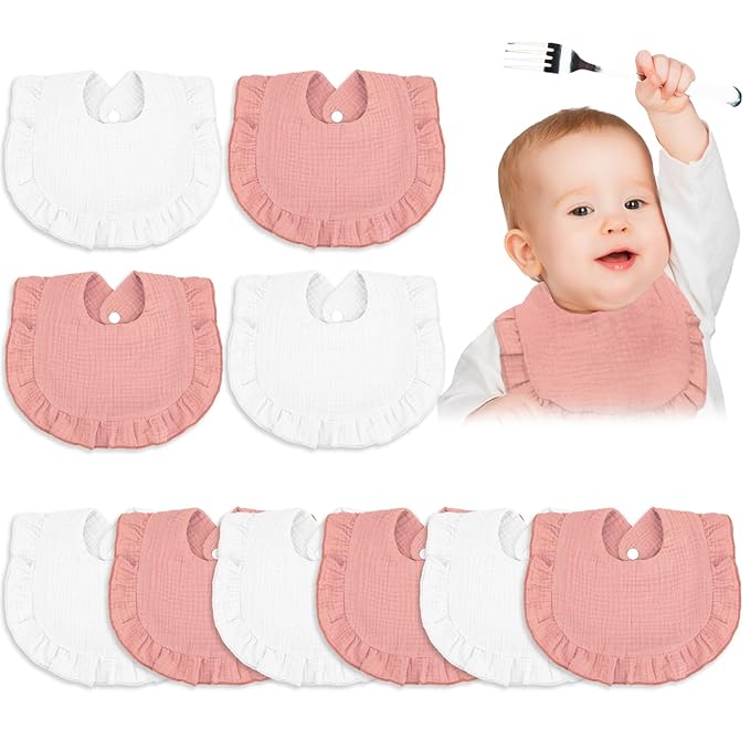 Seematn 10 Pcs Baby Muslin Bibs Drool Bibs Bandana Ruffle Soft Cotton by Seematn