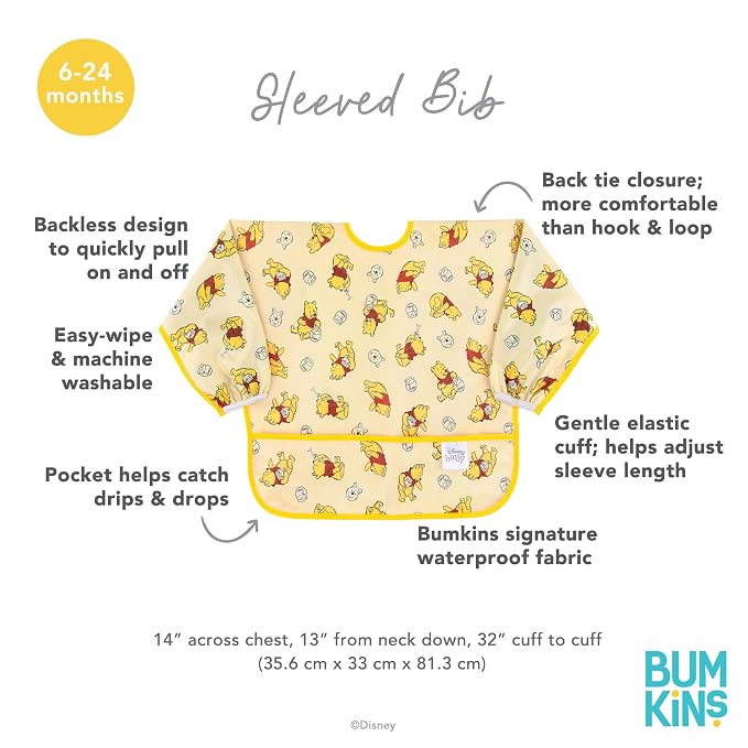 Bumkins Disney Sleeved Bib for Girl or Boy, Baby and Toddler for 6-24 Mos - Image 5
