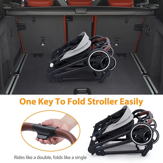 Tandem Double Stroller Newborn and Toddler, Foldable Twin Stroller - Image 6