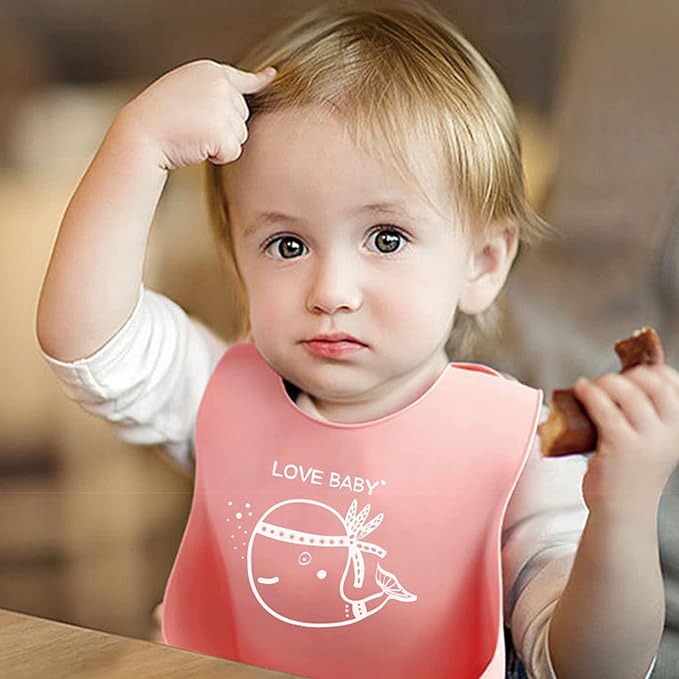 Silicone Bibs for Babies and Toddlers 2 Sets Feeding Bibs for Boy and Girl - Image 3
