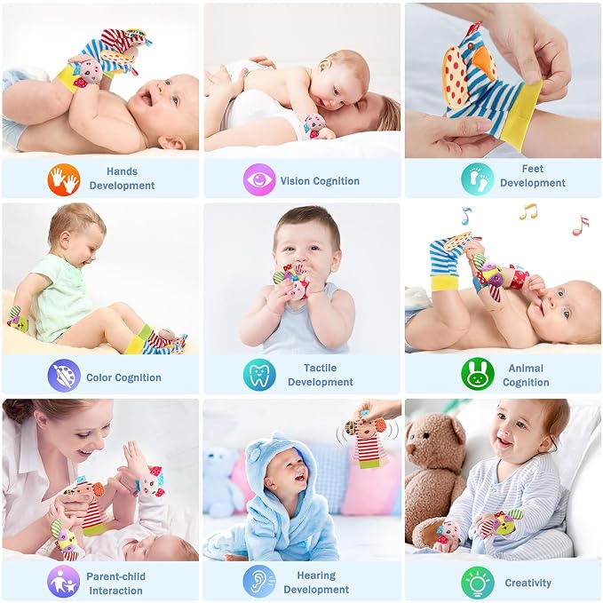 Bloobloomax Soft Baby Rattle Wrist Rattle Foot Finder Socks Set, Cotton and - Image 8