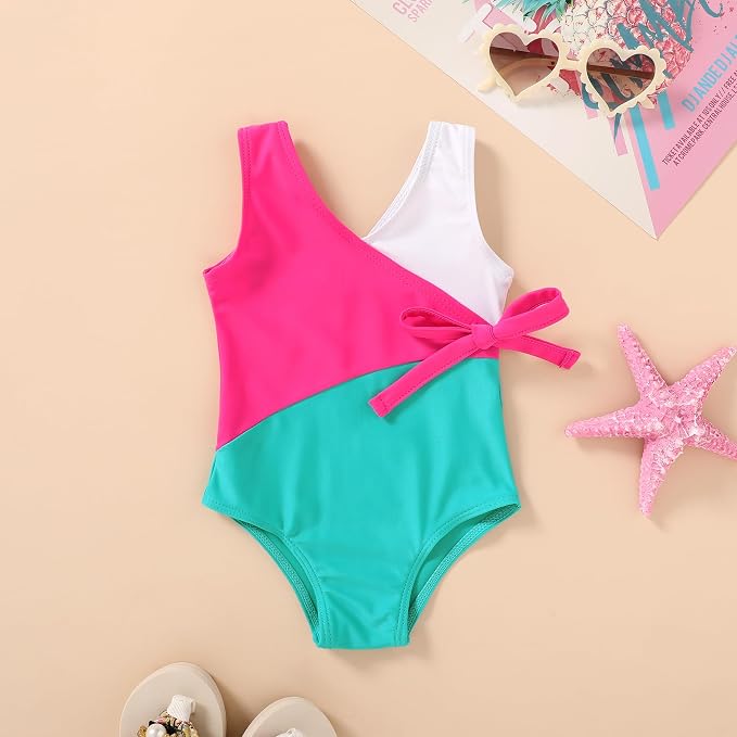 Happy Town Toddler Swimsuit Girl One Piece Bathing Suit Color Block Swimwear - Image 2