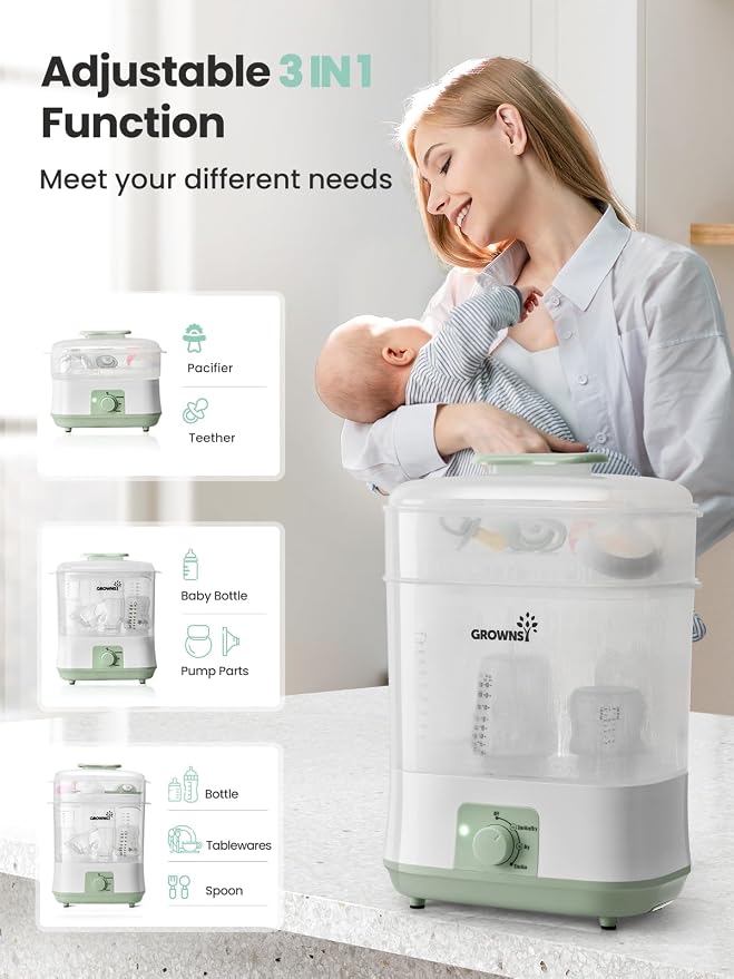 GROWNSY Adjustable 3 in 1 Large Bottle Sterilizer and Dryer, Electric Steam - Image 3