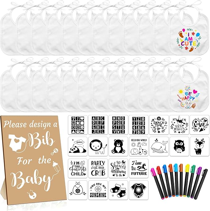 Newwiee 55 Pcs White Bibs for Baby Decorating Design a Bib Decorate Plain by Newwiee