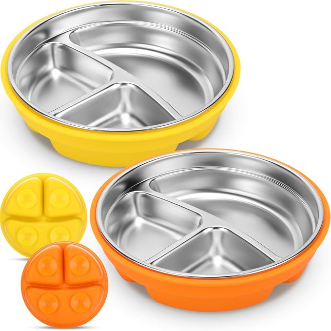 Nuogo 2 Pcs Stainless Steel Baby Suction Plates by Nuogo