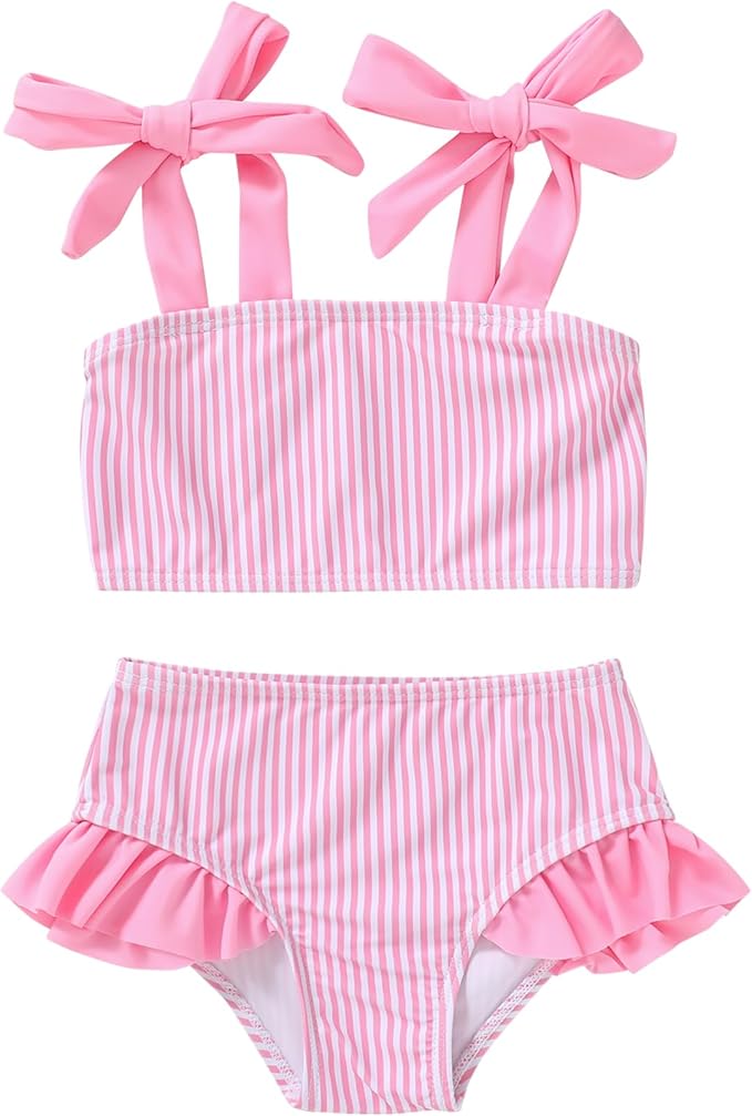 YOUNGER TREE Toddler Girls Two Pieces Swimsuit Color Block Stripe Swimwear by YOUNGERTREE