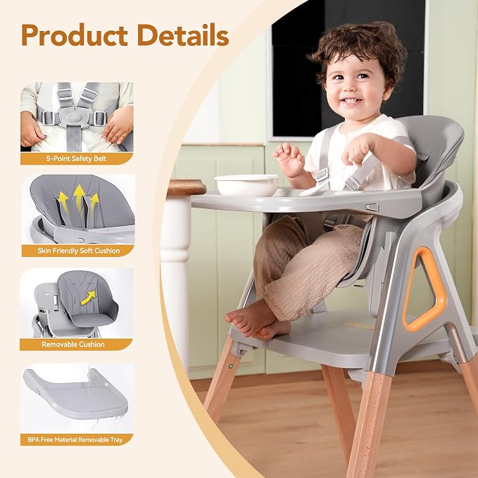 CoziBB Baby High Chair, 6-in-1 Convertible Growing Baby High Chair - Image 5
