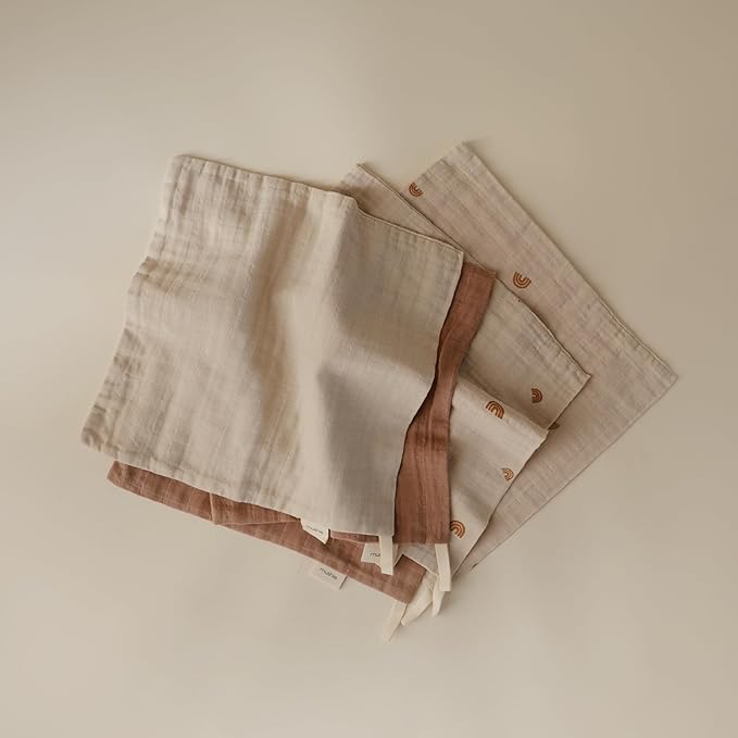 mushie Muslin Organic Cotton Washcloths 5-Pack | Soft Wipes - Image 3