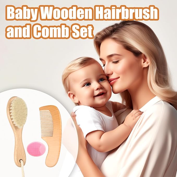 Wooden Baby Hair Brush and Comb Set - Image 2