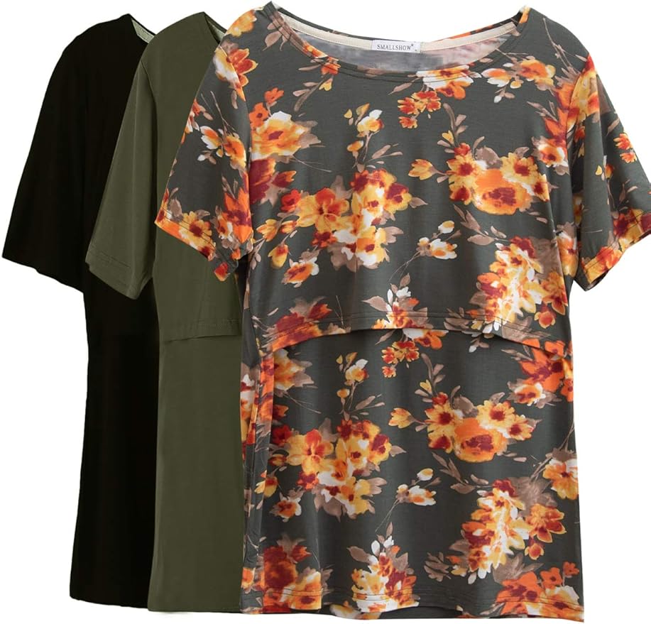 Smallshow Women's Maternity Nursing Tops Short Sleeve Breastfeeding Clothes by Smallshow