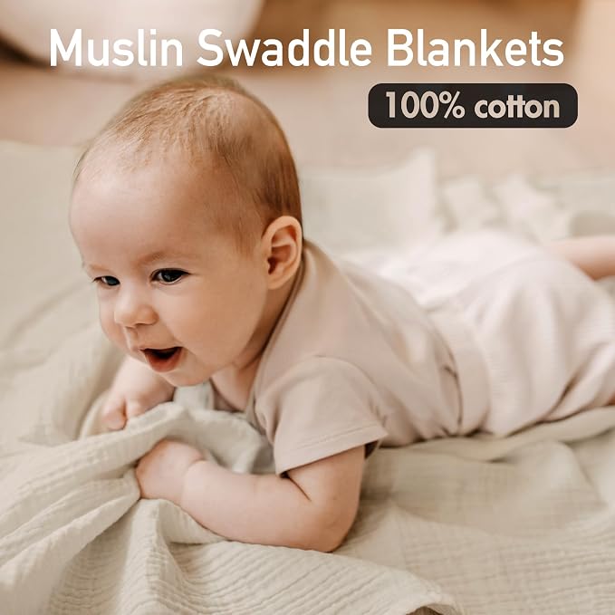 Muslin Swaddle Blankets for Newborn, 3 Pack Breathable Soft Receiving Blanket - Image 2