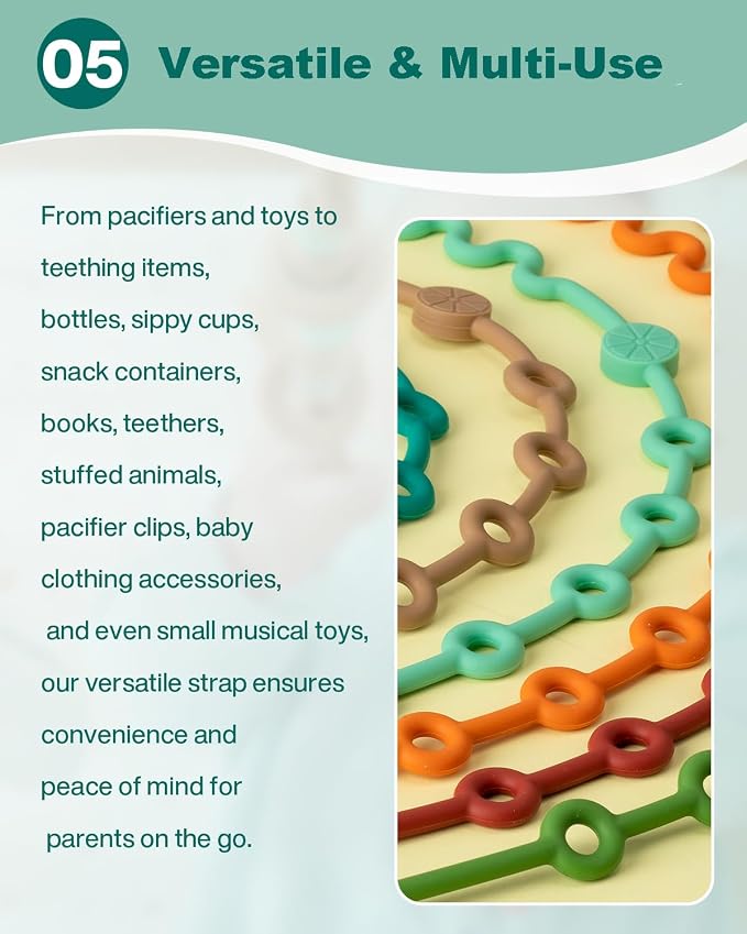 Toy Straps for Baby, Adjustable Toy Holder for Stroller Accessories, Silicone - Image 4
