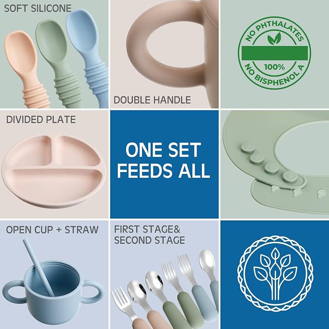 24 Pack Silicone Baby Feeding Set Baby LED Weaning Supplies Includes Suction - Image 6