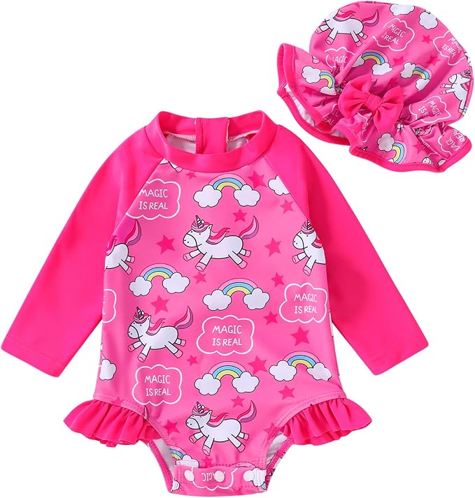 Infant Baby Girl Swimsuit One-Piece Long Sleeve Rash Guard by YOUNGERTREE