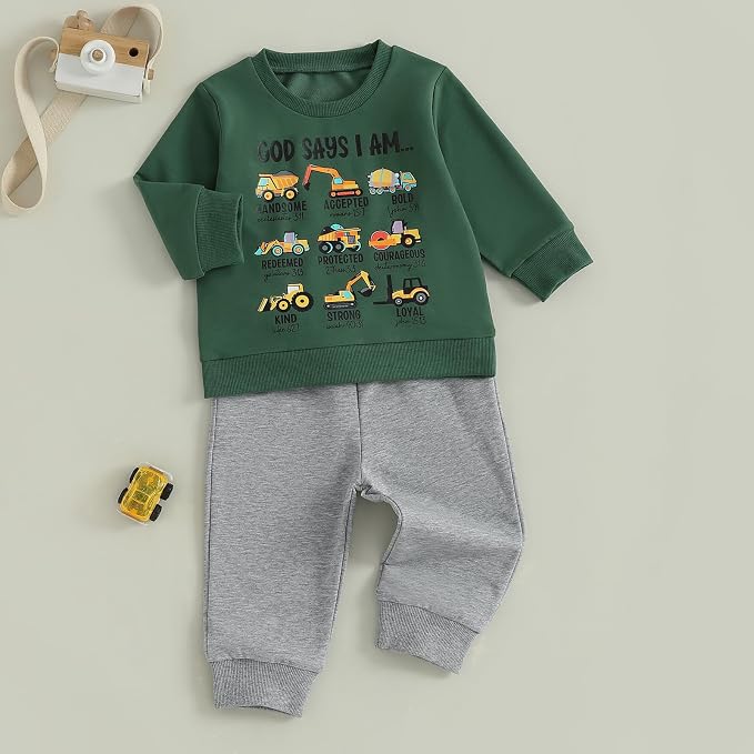 Nyapruwe Toddler Baby Boy Fall Outfit Funny Print Long Sleeve Sweatshirt - Image 3