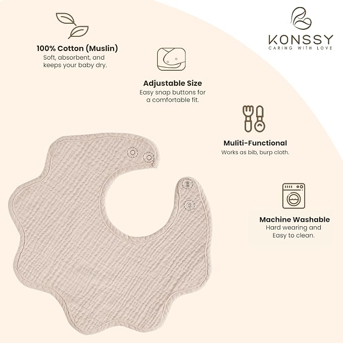Konssy Muslin Baby Bibs 100% Cotton Absorbent Bandana Drool Bibs - Image 4