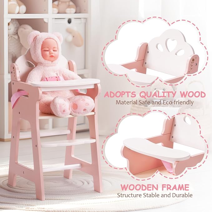 ROBOTIME High Chair for Pretend Play, Wooden Baby Doll Furniture - Image 4