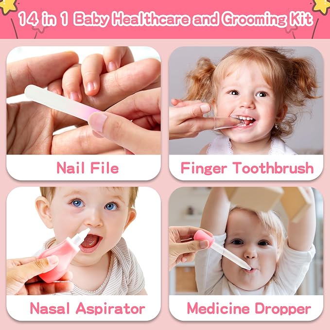 Baby Grooming Kit，Infant Safety Care Setwith Hair Brush Comb Nail Clipper Nasal - Image 4