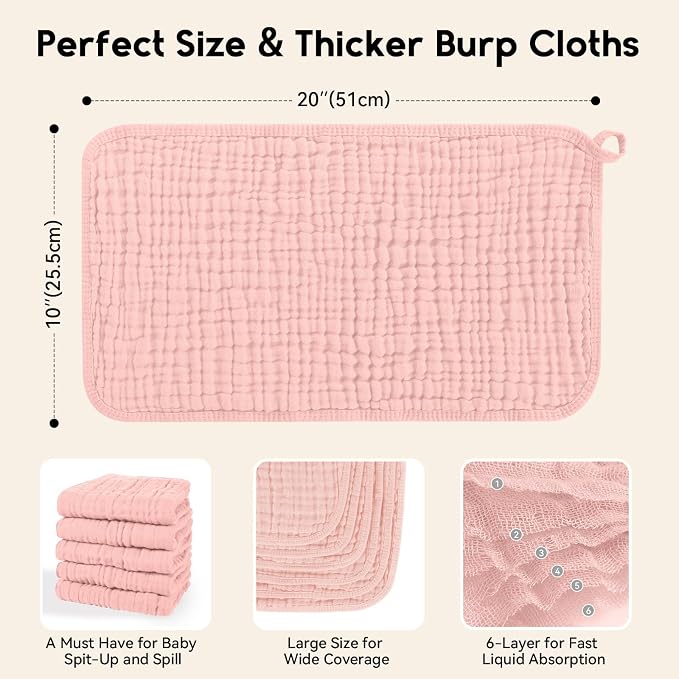 Muslin Burp Cloths for Baby 100% Cotton Burping Cloths for Boys Girls Large - Image 3