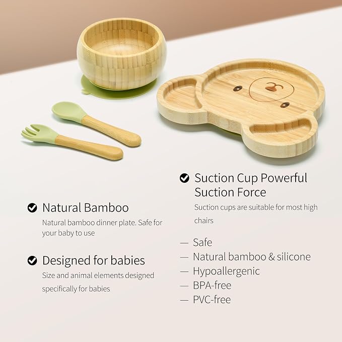Bamboo Suction Plates Bowls Setfor Baby Toddler Divided Platter Food bowl - Image 5