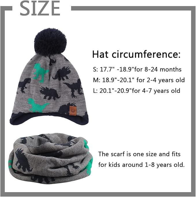 JANGANNSA Knitted Baby Hat Scarf Set Winter Warm Boys Girls Beanie Fleece - Image 7