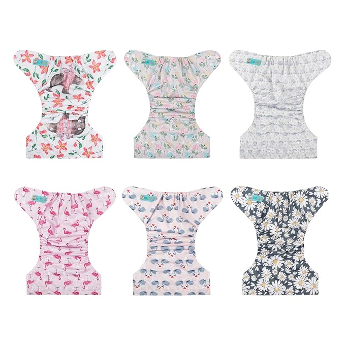 ALVA 6 Pack Cloth Diaper with 12 Inserts One Size Adjustable Washable Reusable - Image 3