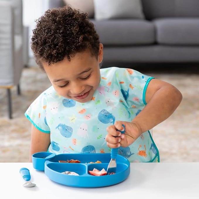 Bumkins Toddler Utensils, Kids Size Fork and Spoon Set, Silicone and - Image 3
