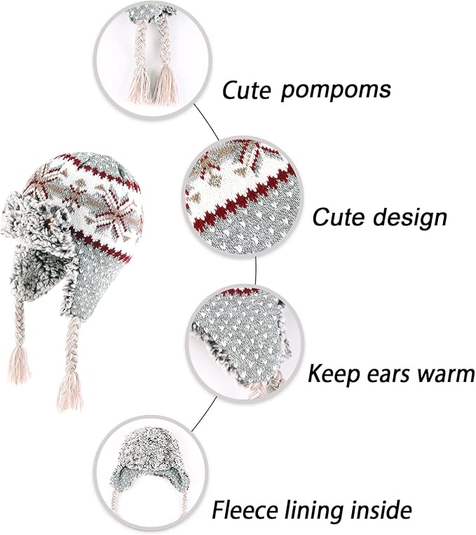 LANGZHEN Toddler Kids Infant Winter Hat, Earflap Knit Warm Cap Fleece Lined - Image 5