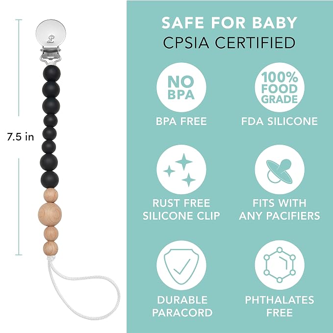 Colour Block Pacifier Clip – Food-Grade Silicone Soother Holder & Teether Strap - Image 3