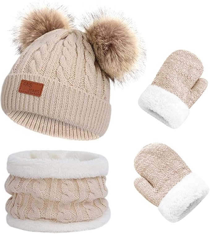Duoyeree Baby Winter Hat Scarf Glove Beanie Set Girls Boys Pom Pom Knitted by Duoyeree
