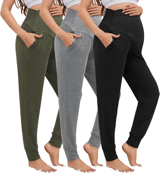 3 Pack Women's Maternity Sweatpants Over The Belly Pregnancy Jogger Pants by Unknown