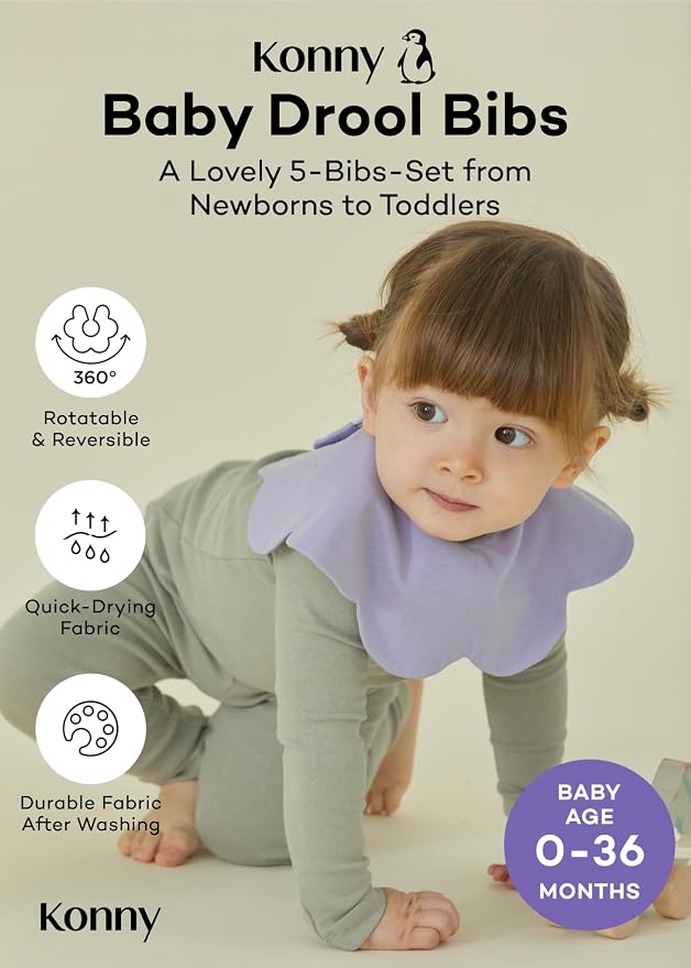 Konny Baby Bibs Set, 360 ​​° Rotate, Soft and Absorbent Bandana Drooling - Image 2