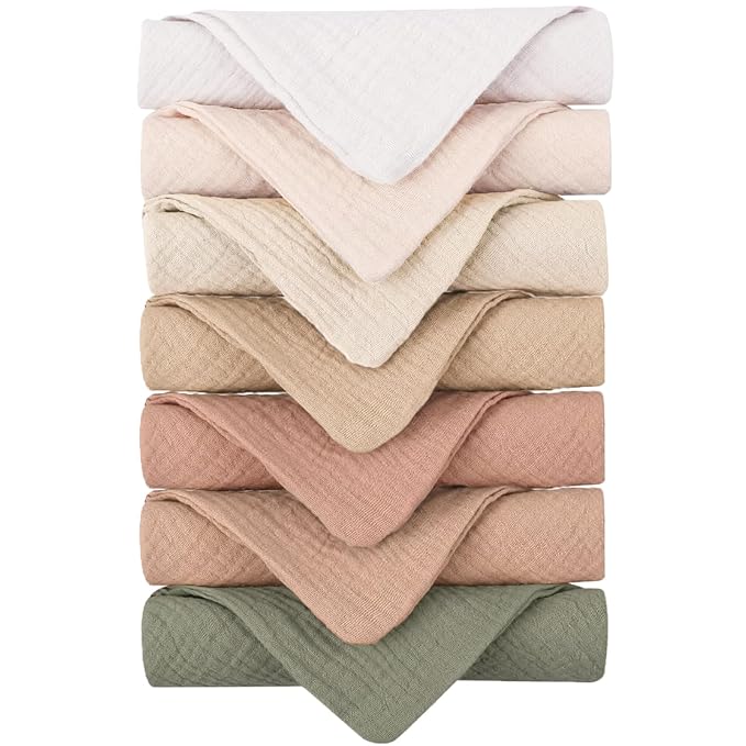 Konssy Baby Muslin Washcloths 7-Pack, 100% Cotton Baby Bath Washcloths by Konssy