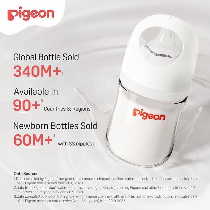Pigeon Glass Nursing Bottle Wide Neck, Nurture & Nest, Anti-Colic, Streamlined - Image 5