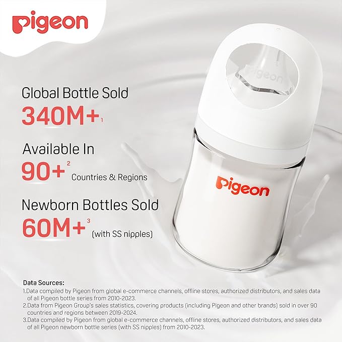 Pigeon Glass Nursing Bottle Wide Neck, Nurture & Nest, Anti-Colic, Streamlined - Image 5
