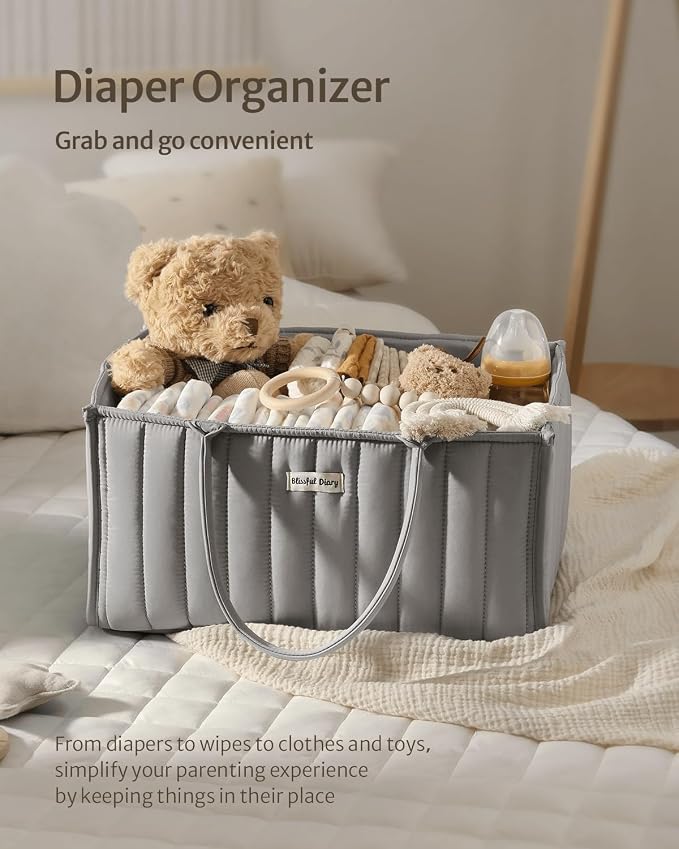 Blissful Diary Baby Diaper Caddy Organizer, Stylish Storage Basket - Image 4