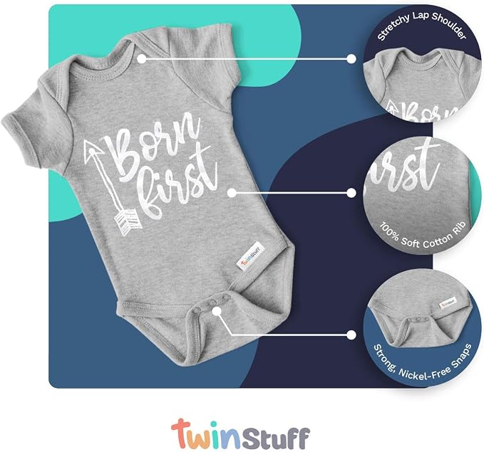 White & Grey Cotton Twin Rompers – Unisex Newborn Outfits - Image 4